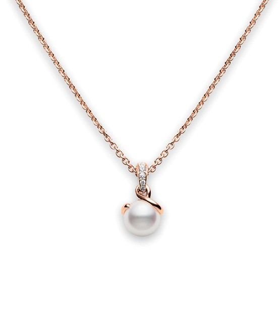 Mikimoto Rose Gold Pearl and Diamond Twist Necklace
