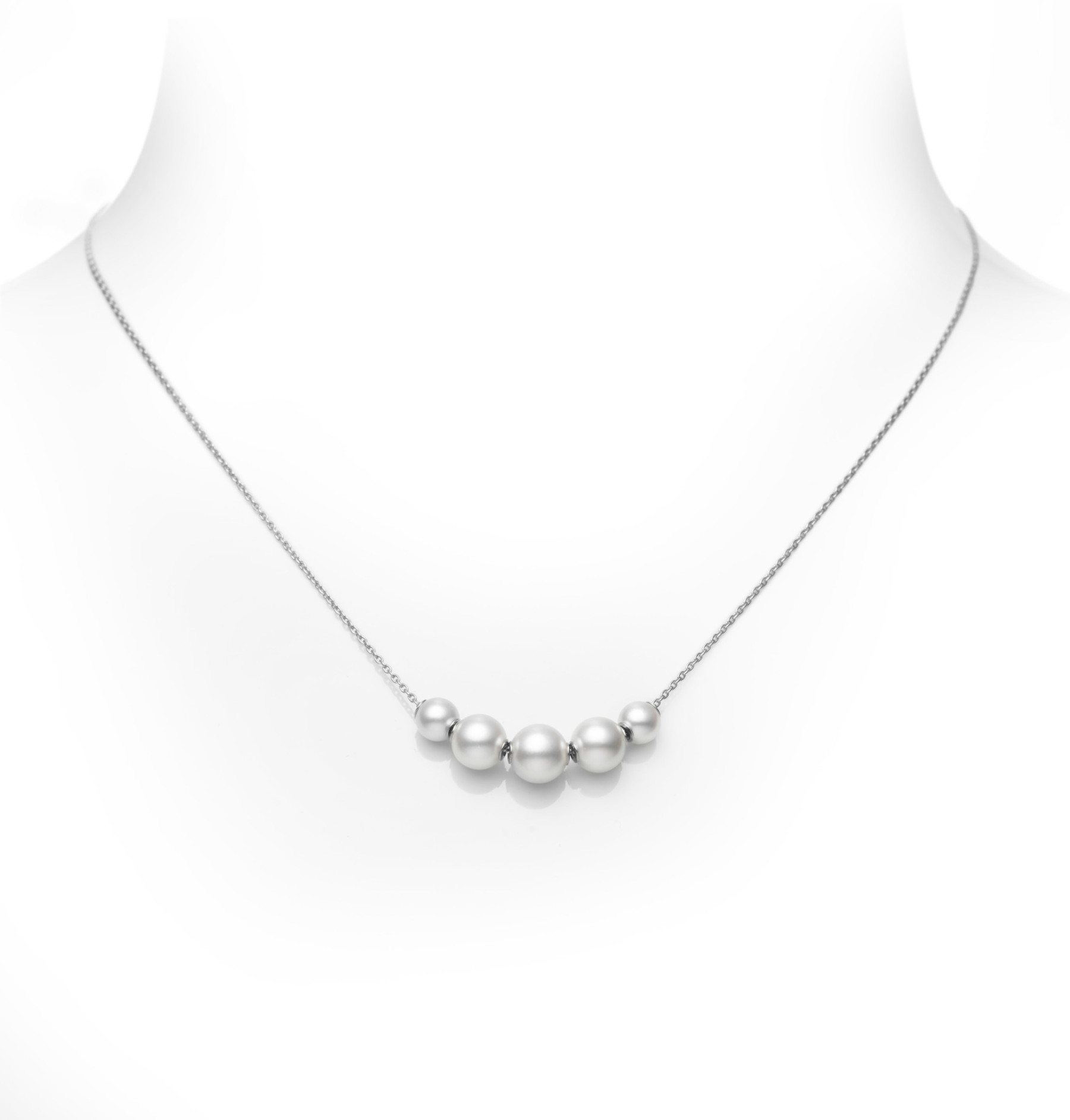 Mikimoto Five Pearl Station Necklace in White Gold 
