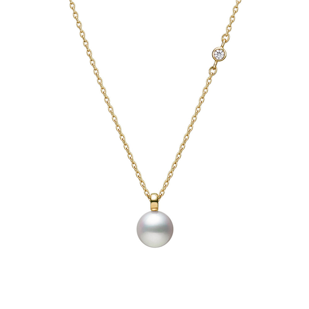 Mikimoto Akoya Pearl Diamond Necklace in Yellow Gold
