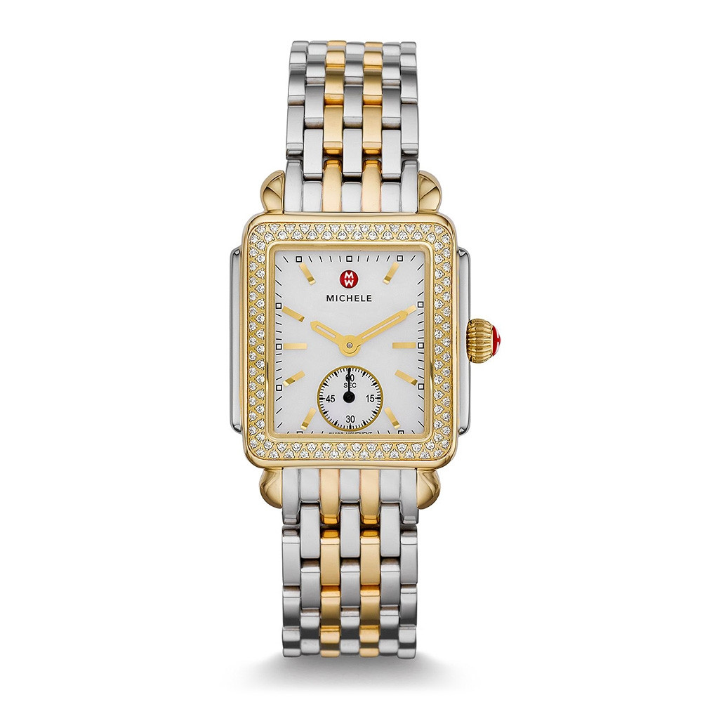 Michele Two-Tone Deco Mid Diamond & Mother of Pearl Dial Watch