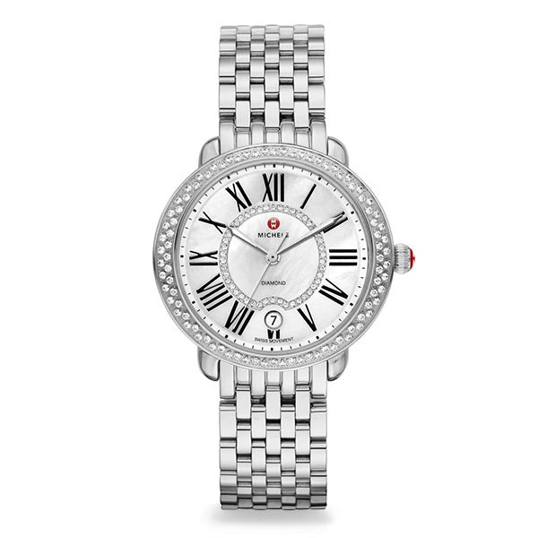 Michele Serein 16 Mother of Pearl Dial with Diamond Bezel Stainless Steel Watch