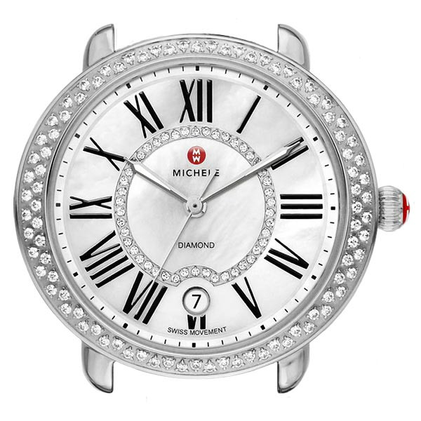 Michele Serein 16 Mother of Pearl Dial with Diamond Bezel Stainless Steel Watch Head View