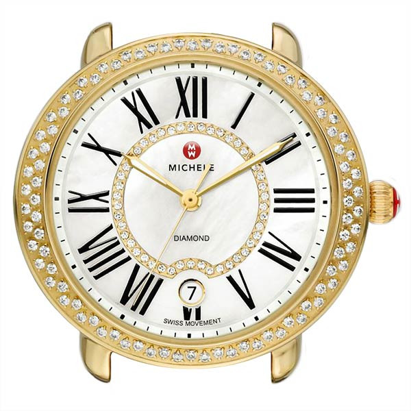 Michele Serein 16 Yellow Gold Mother of Pearl Dial with Diamond Bezel Watch