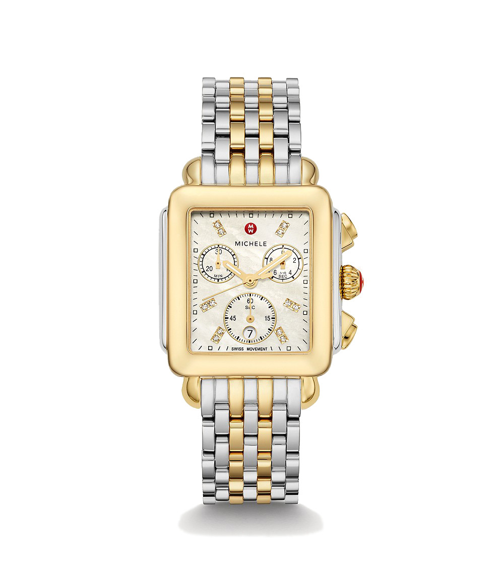 Michele Deco Mid Yellow Gold and Steel Diamond Dial Watch