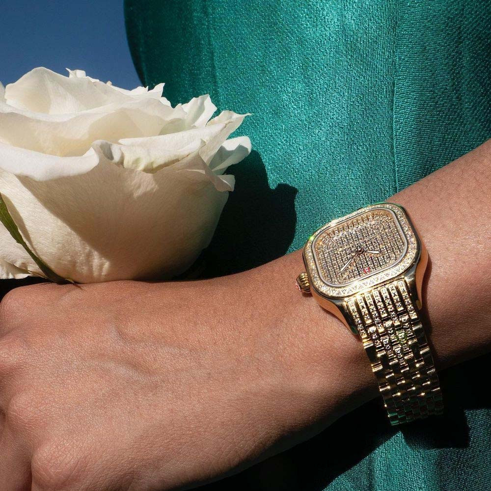 Michele Meggie Limited Edition Pavé Diamond Dial Gold Watch Closeup
