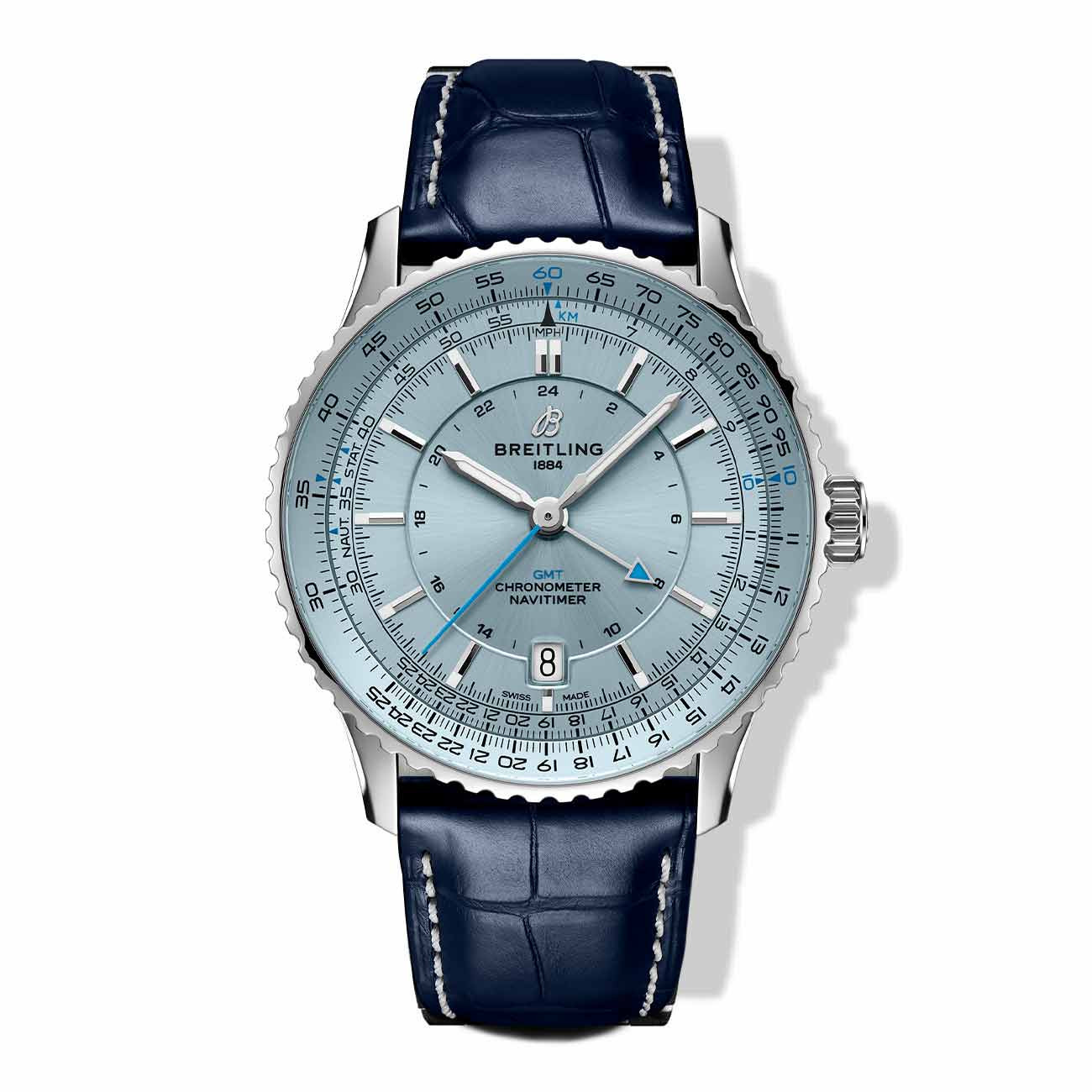 Breitling Navitimer Automatic GMT 41, 41mm, Alligator Leather Strap, Light Blue Dial, A32310171C1P1