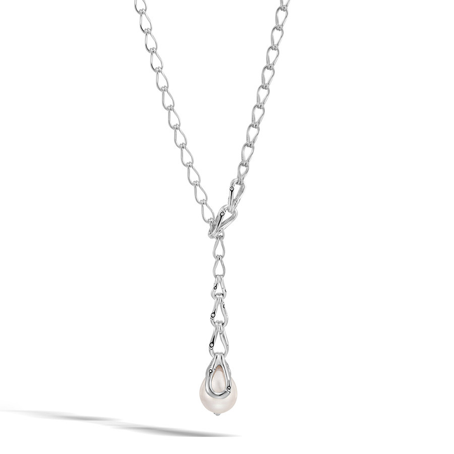 John Hardy Bamboo Silver Pearl Lariat Necklace