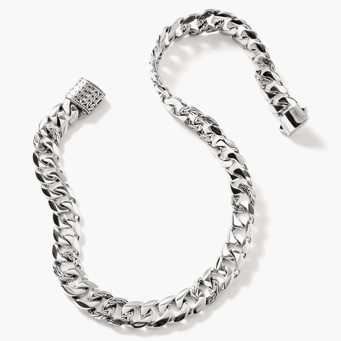 John Hardy Classic Silver Curb Chain Necklace Curved