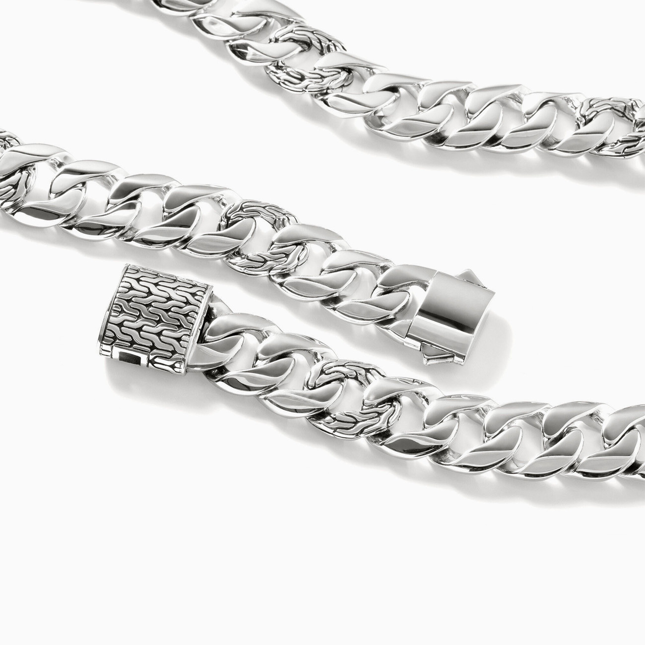 John Hardy Classic Silver Curb Chain Necklace Closeup Clasp