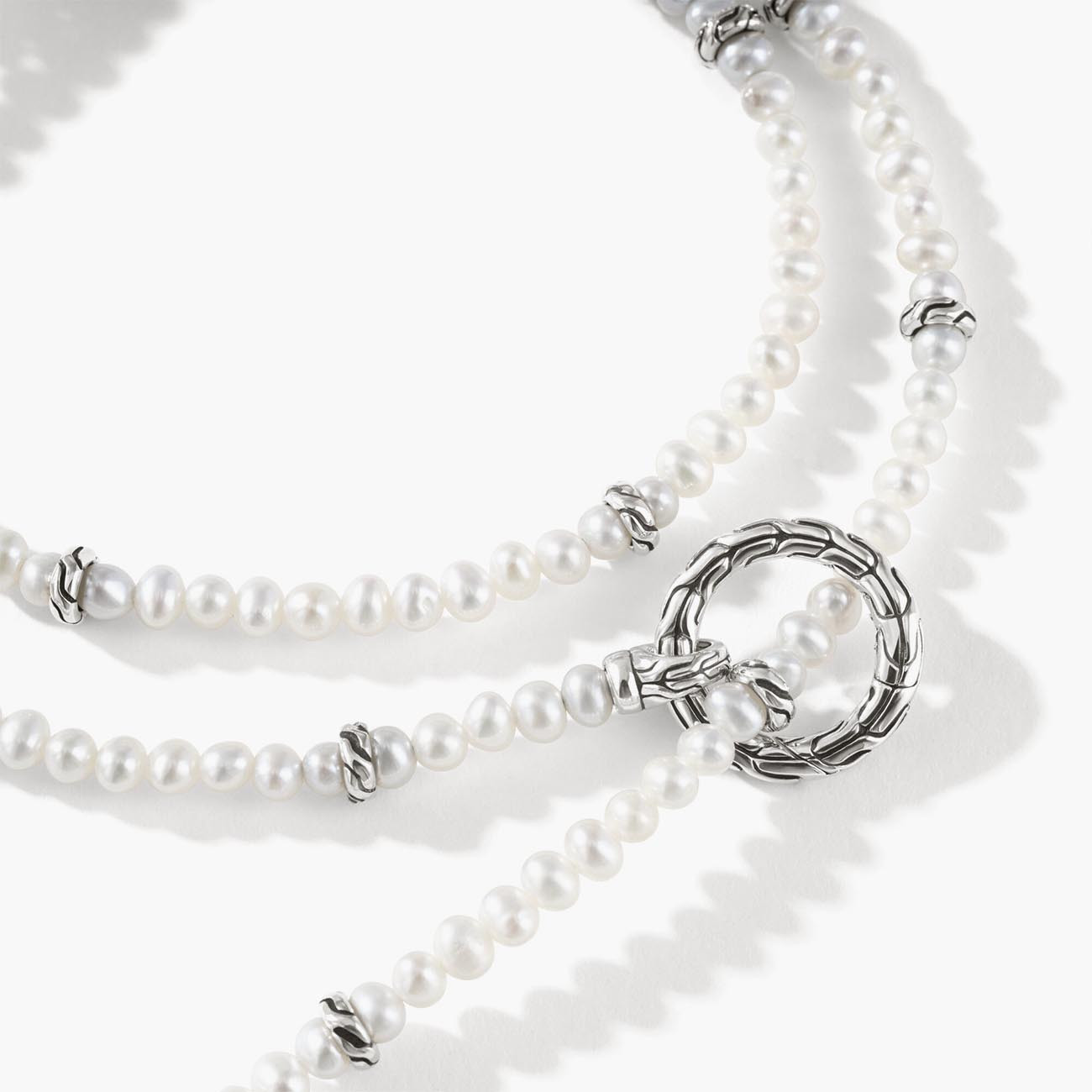 John Hardy Classic Silver Chain and Pearl Necklace Closeup