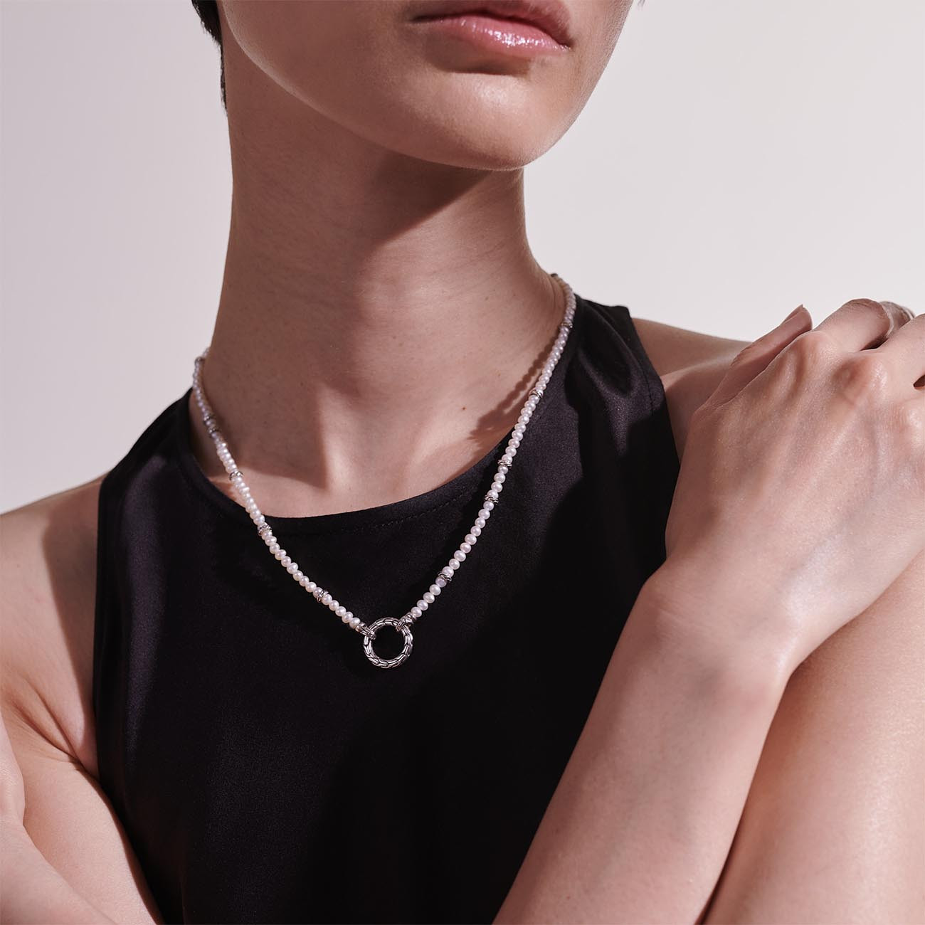 John Hardy Classic Silver Chain and Pearl Necklace Model