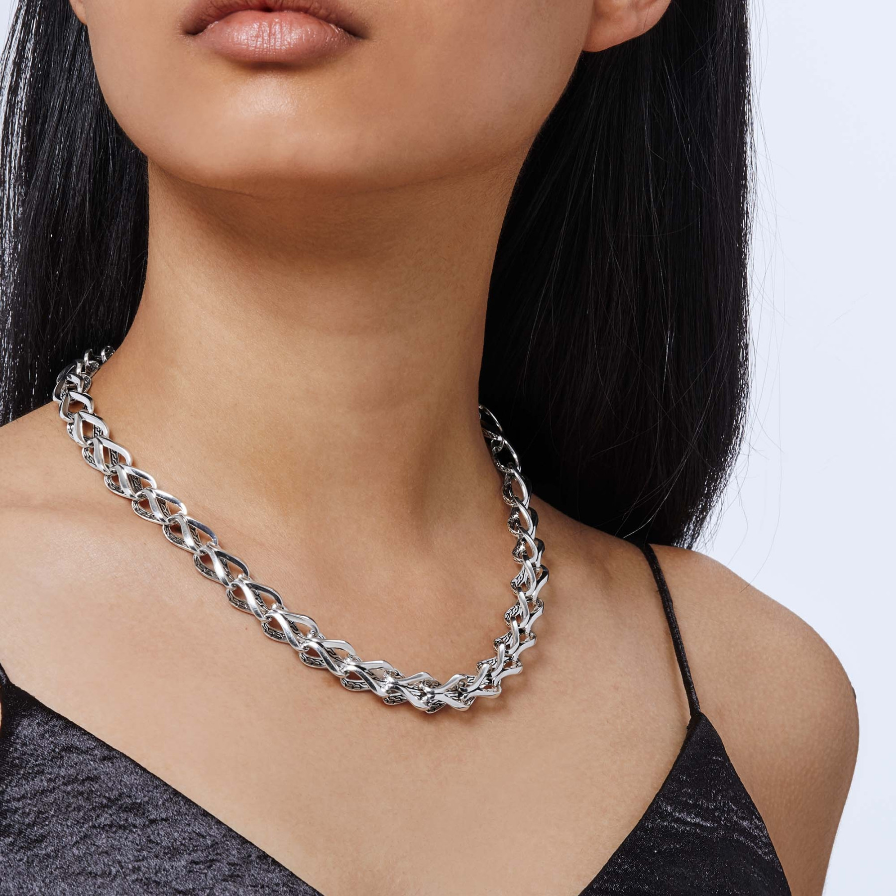 John Hardy Classic Chain Asli Sterling Silver Link Necklace on model