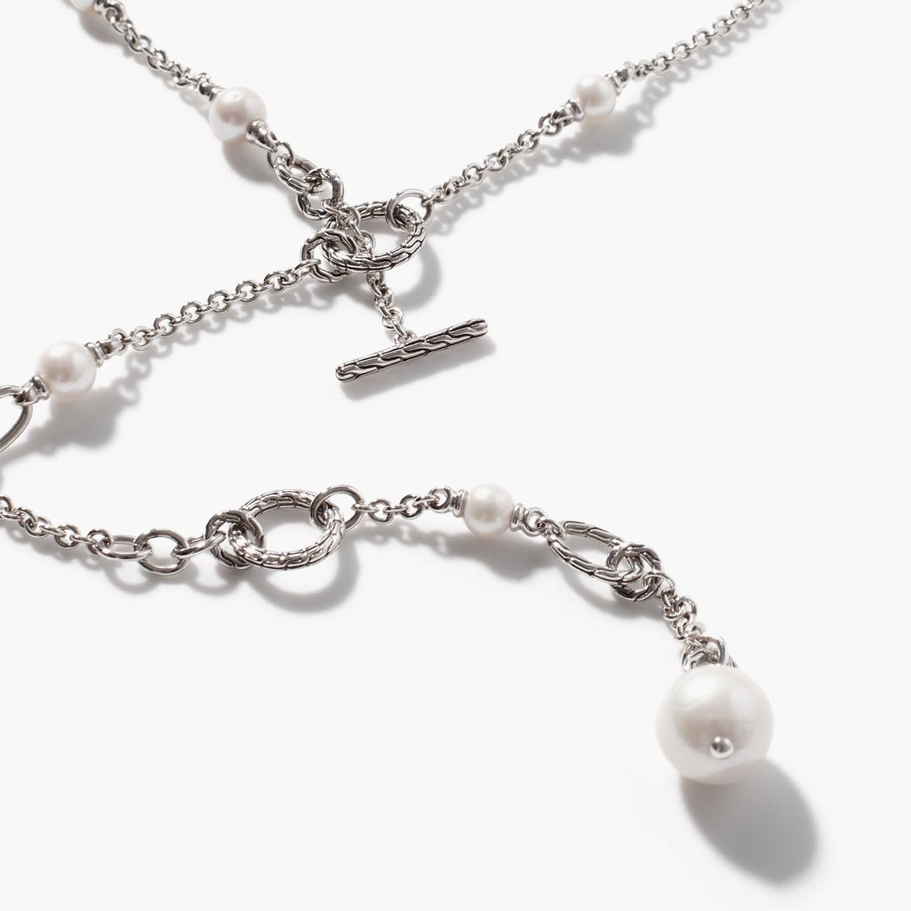 John Hardy Classic Chain Long Pearl Lariat Station Necklace in Sterling Silver Clasp