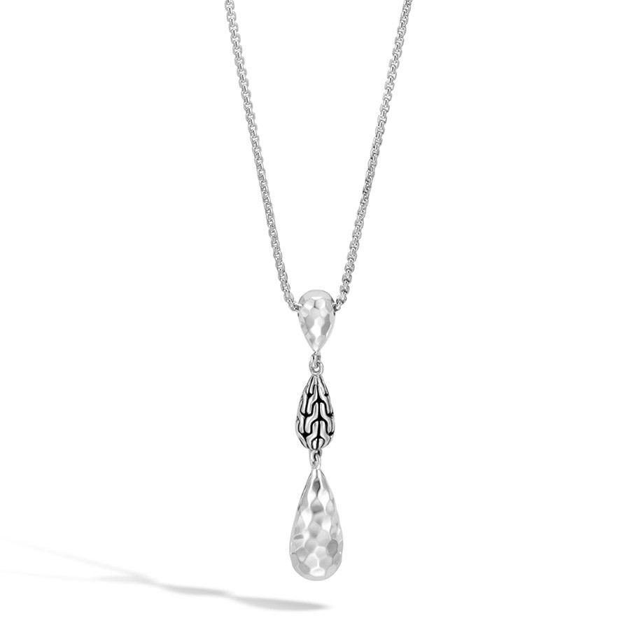 John Hardy Classic Chain Silver Hammered Drop Pendant Necklace