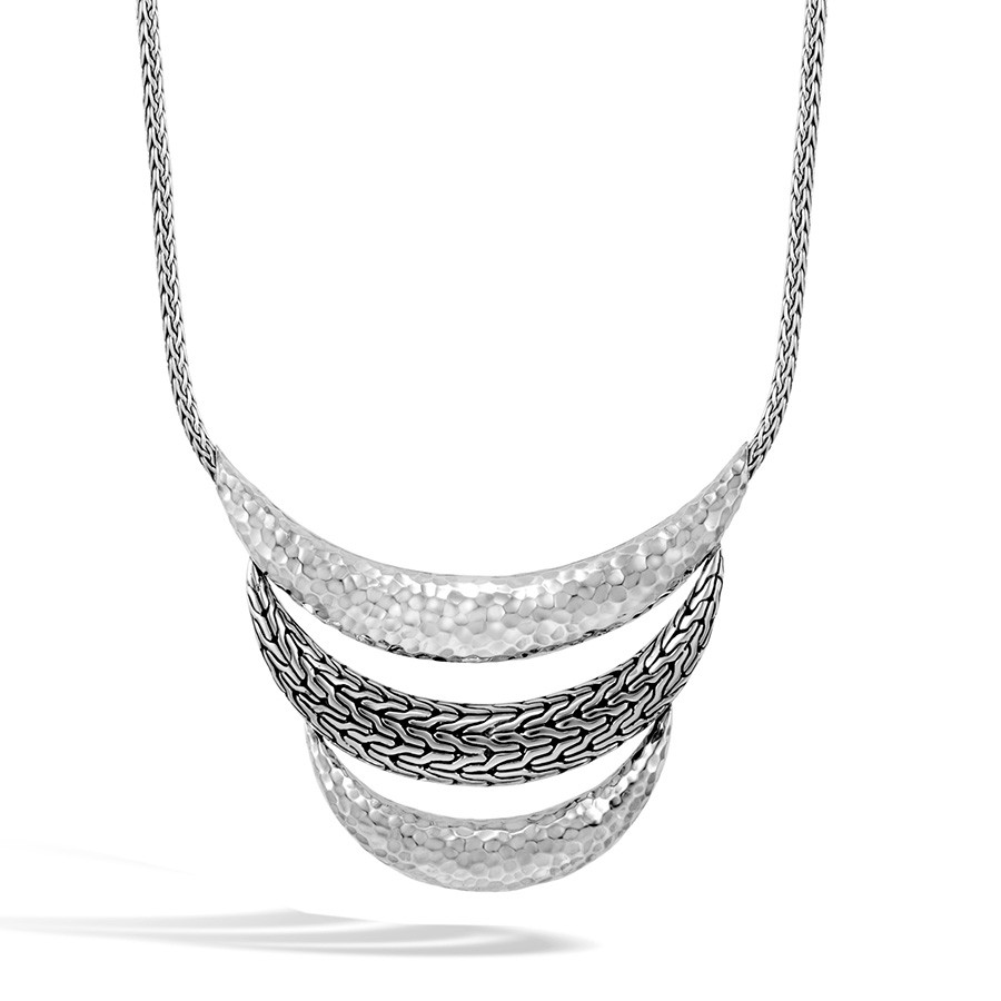 John Hardy Hammered Classic Chain Silver Arch Bib Necklace