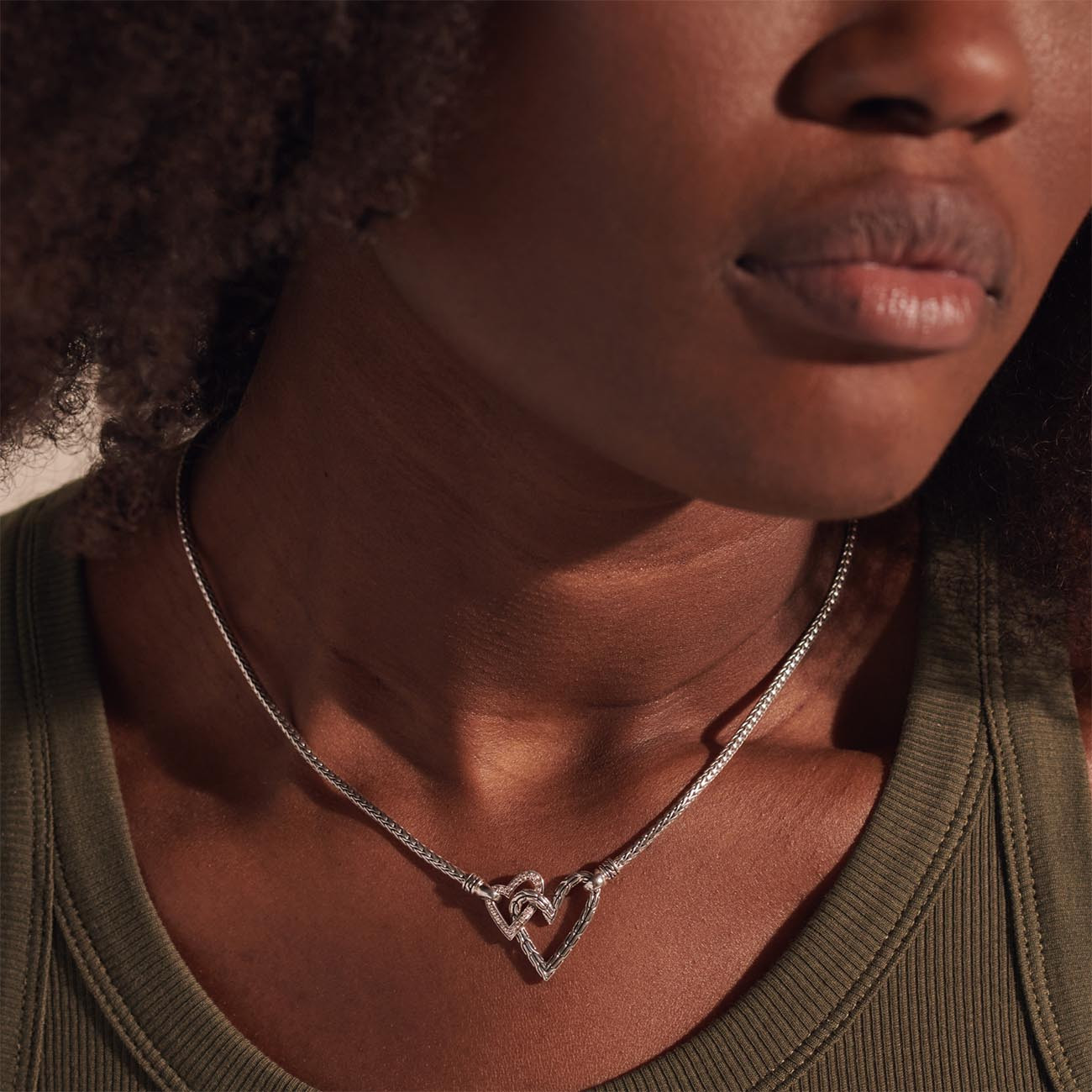 John Hardy Manah Diamond Heart Interlocking Classic Chain Necklace Model