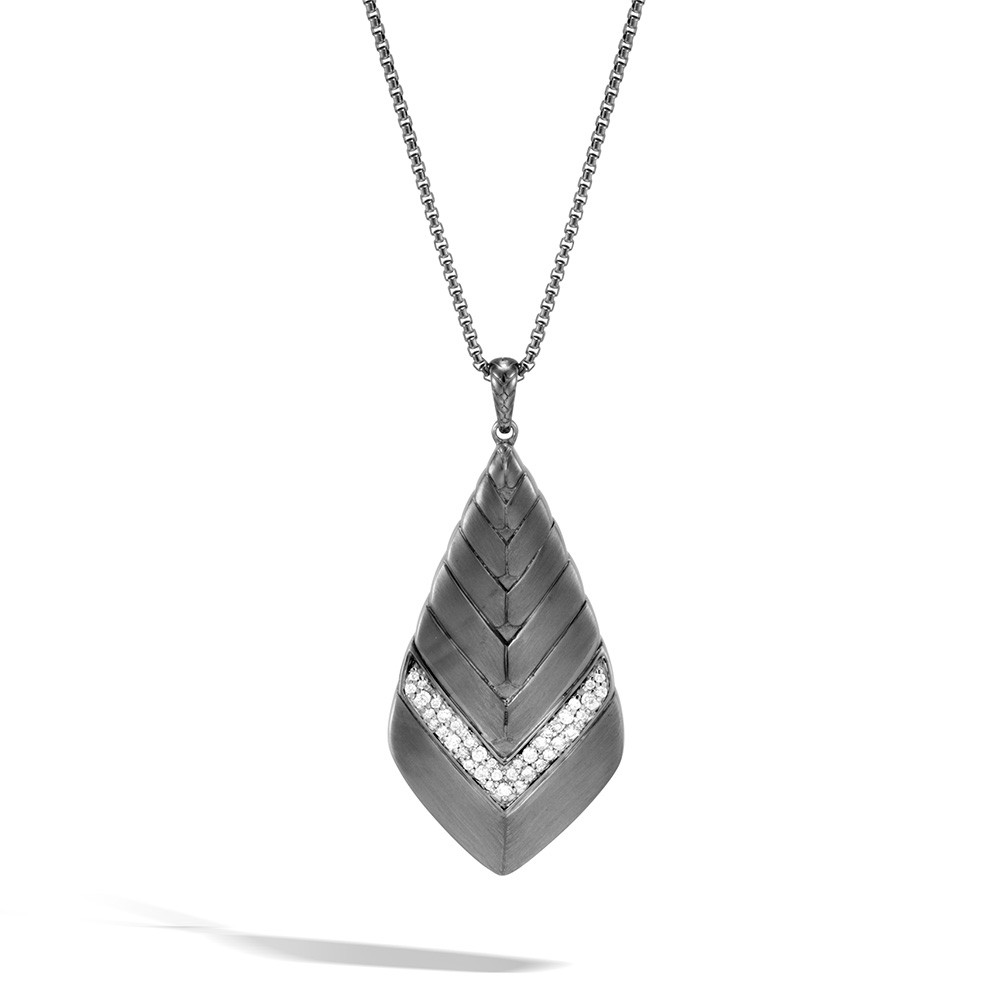 John Hardy Modern Chain Blackened Silver & Diamond Pendant Necklace