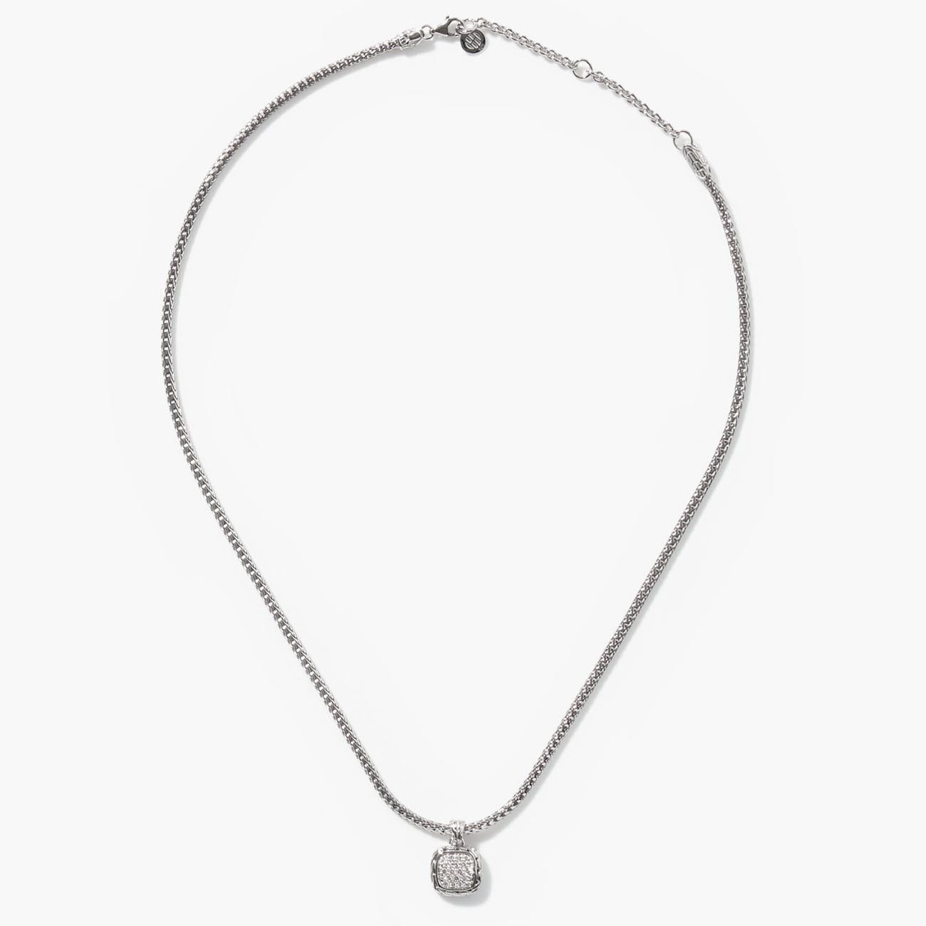 John Hardy Classic Chain Silver Diamond Square Drop Pendant Necklace Full