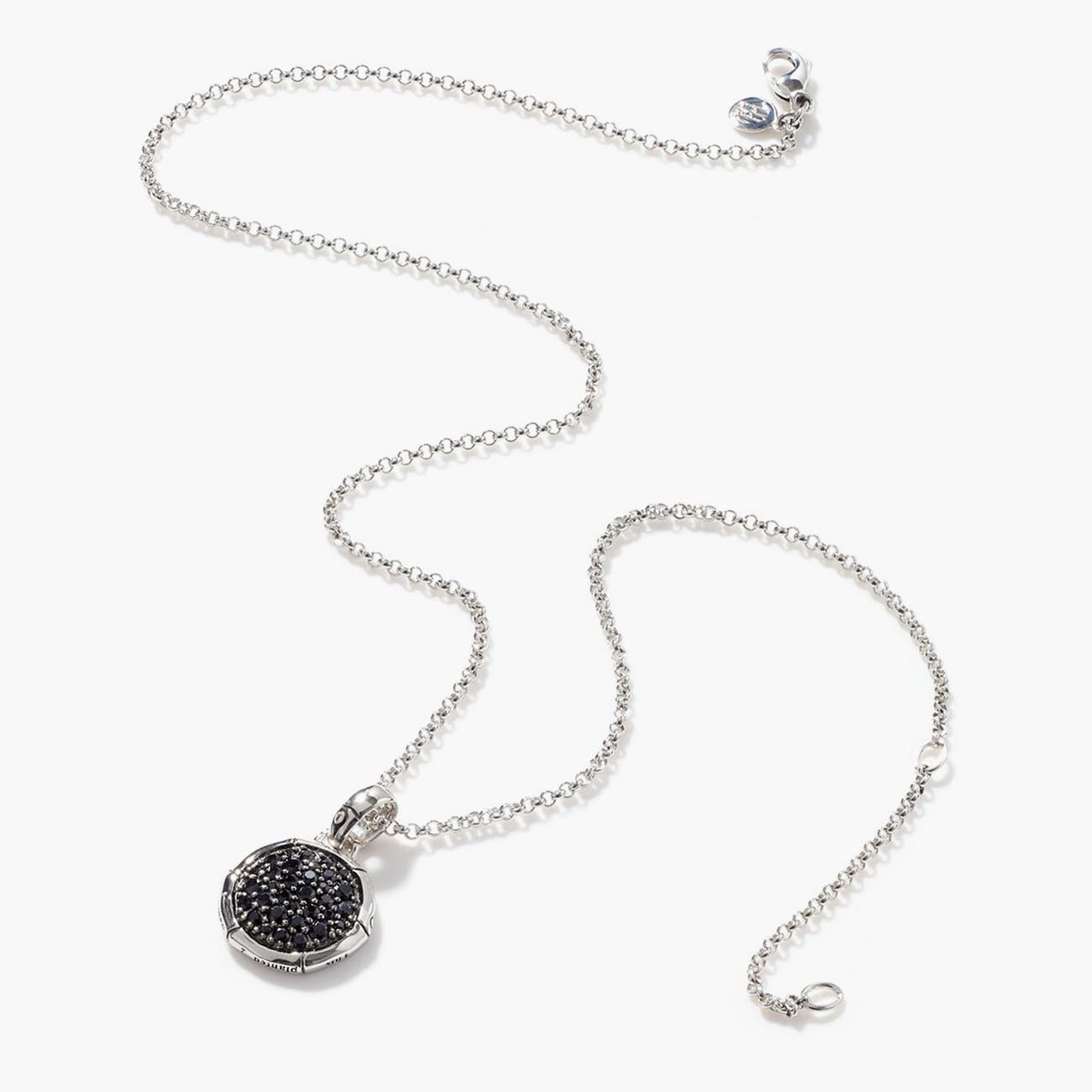 John Hardy Bamboo Small Round Pave Black Sapphire Necklace Unclasped