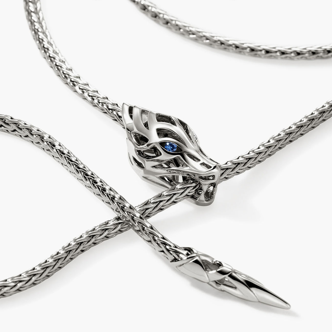 John Hardy Naga Y Necklace With Blue Sapphires Closeup