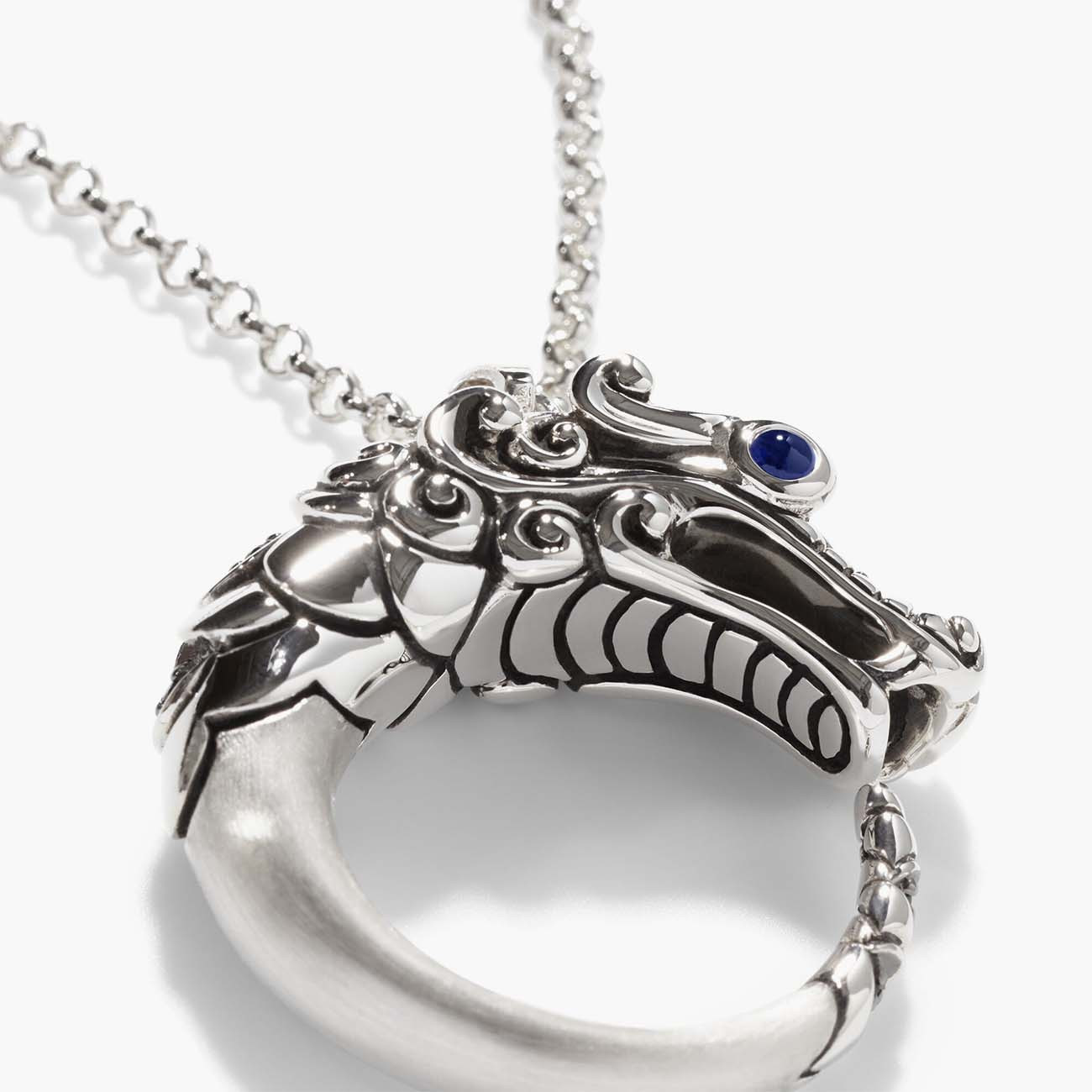 John Hardy Legends Naga Small Black Sapphire & Spinel Dragon Pendant Necklace Closeup