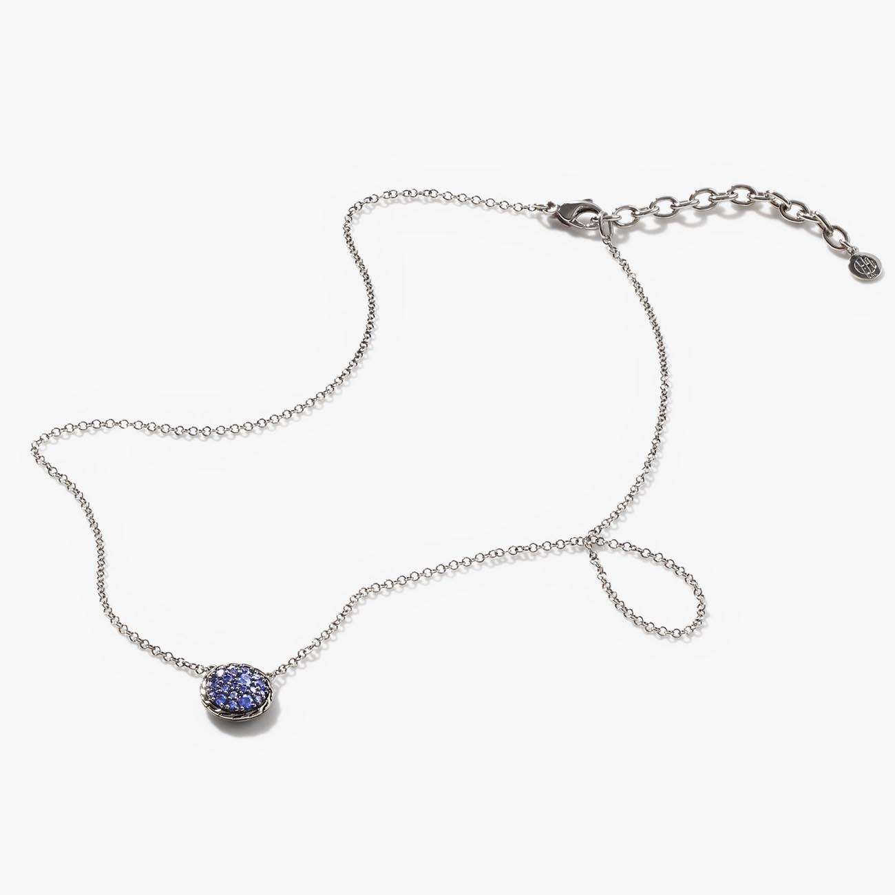Sterling Silver Created Sapphire and Diamond Heart Shaped Necklace