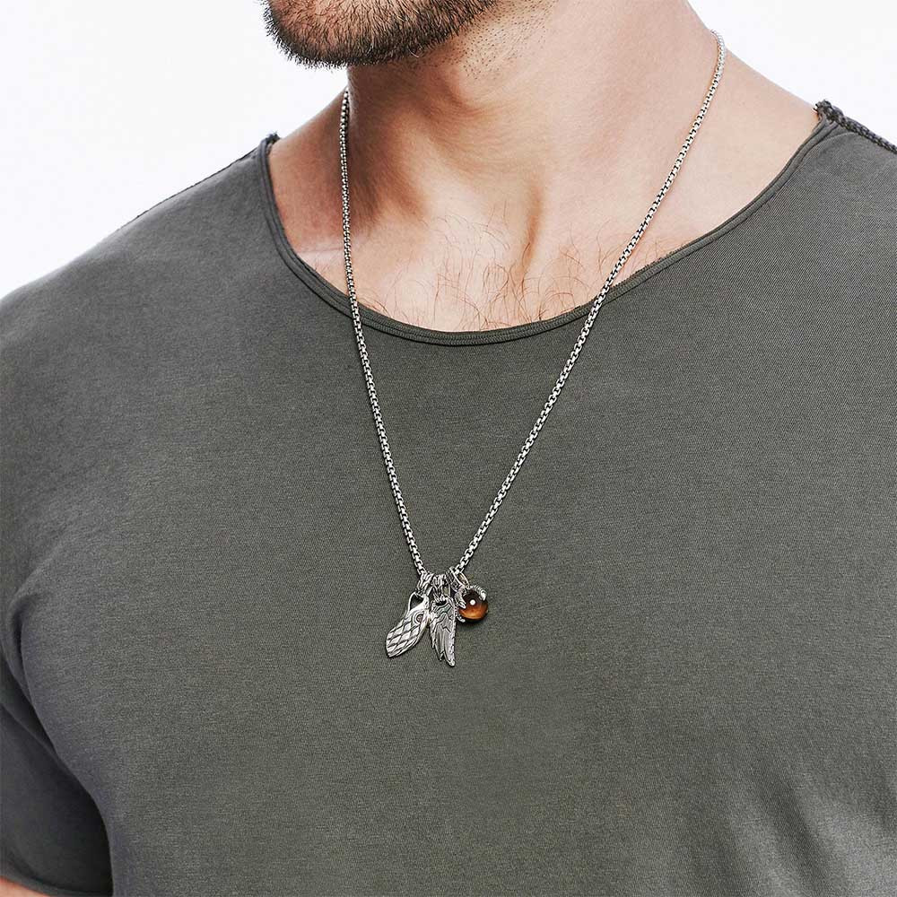 Eagle Tiger's Eye Men's Beaded Necklace | Handmade Pendant | Ebru Jewelry
