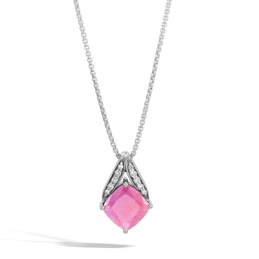 John Hardy Magic Cut Modern Chain Pink Sheen Sapphire & Diamond Pendant Necklace
