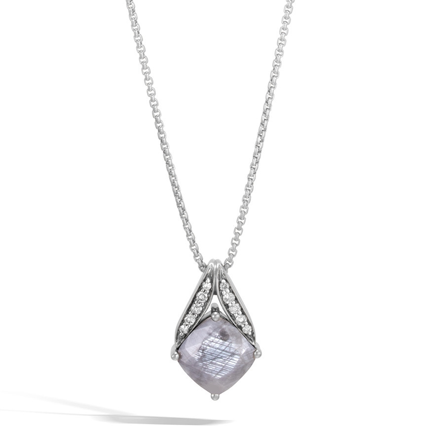 John Hardy Magic Cut Modern Chain Silver Sapphire & Diamond Pendant Necklace