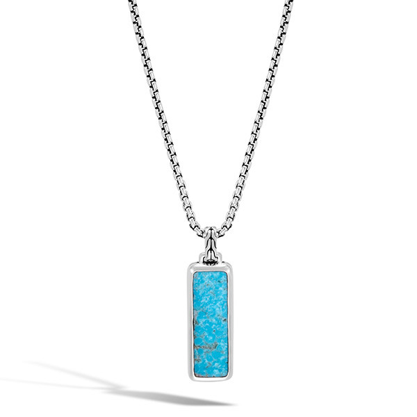 John Hardy Turquoise Dog Tag Pendant Classic Chain Necklace