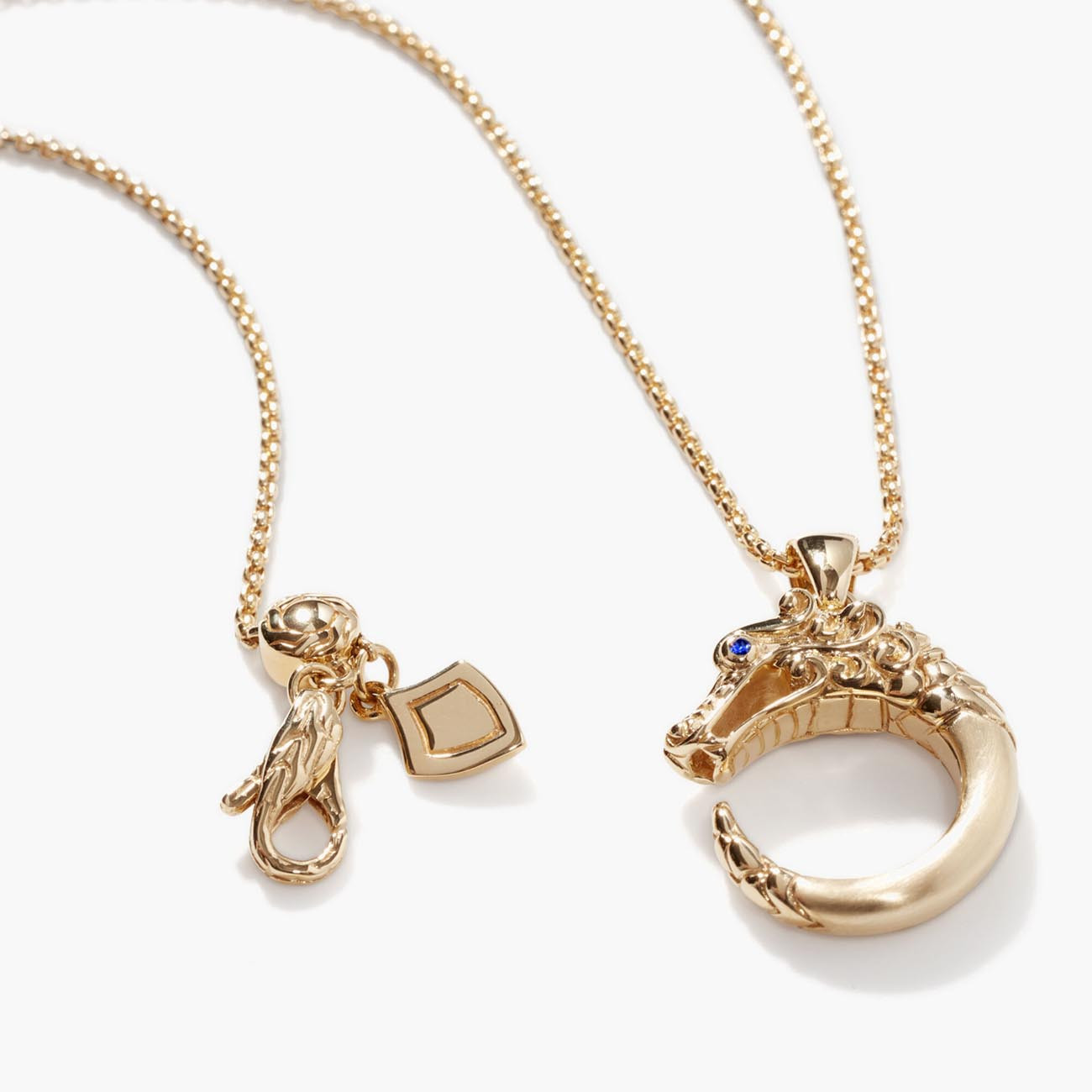 John Hardy Naga Legends Brushed Gold Dragon Circle Pendant Necklace  Closeup