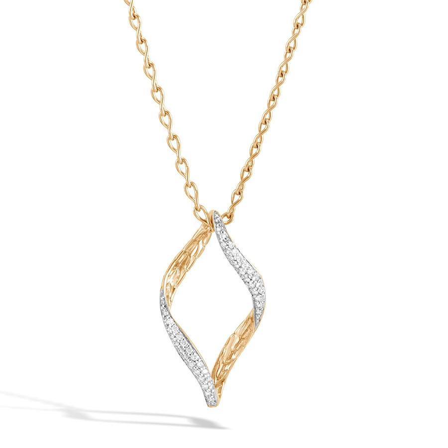John Hardy Yellow Gold Classic Chain Wave Diamond Pendant Necklace