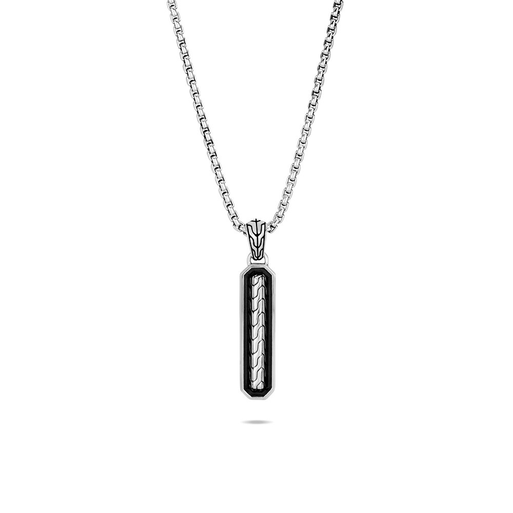 John Hardy Classic Chain Silver and Black Bar Necklace