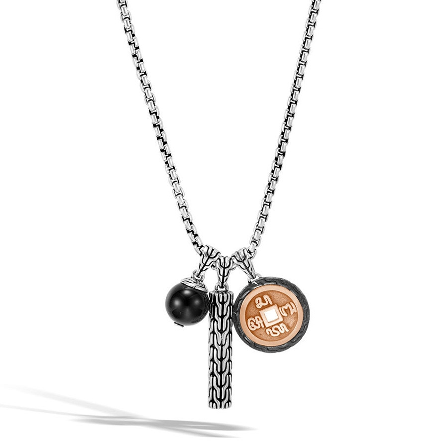 John Hardy Silver & Bronze Black Onyx Classic Chain Pendant Necklace