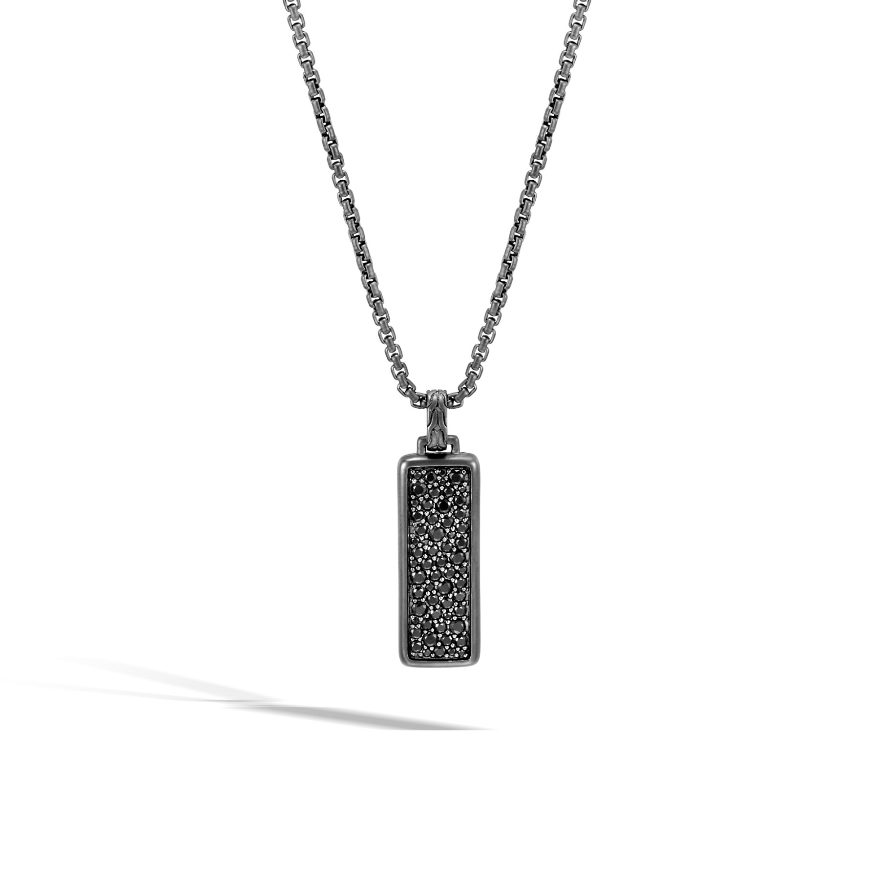 John Hardy Classic Chain Black Sapphire Pendant Necklace in Black Rhodium front view