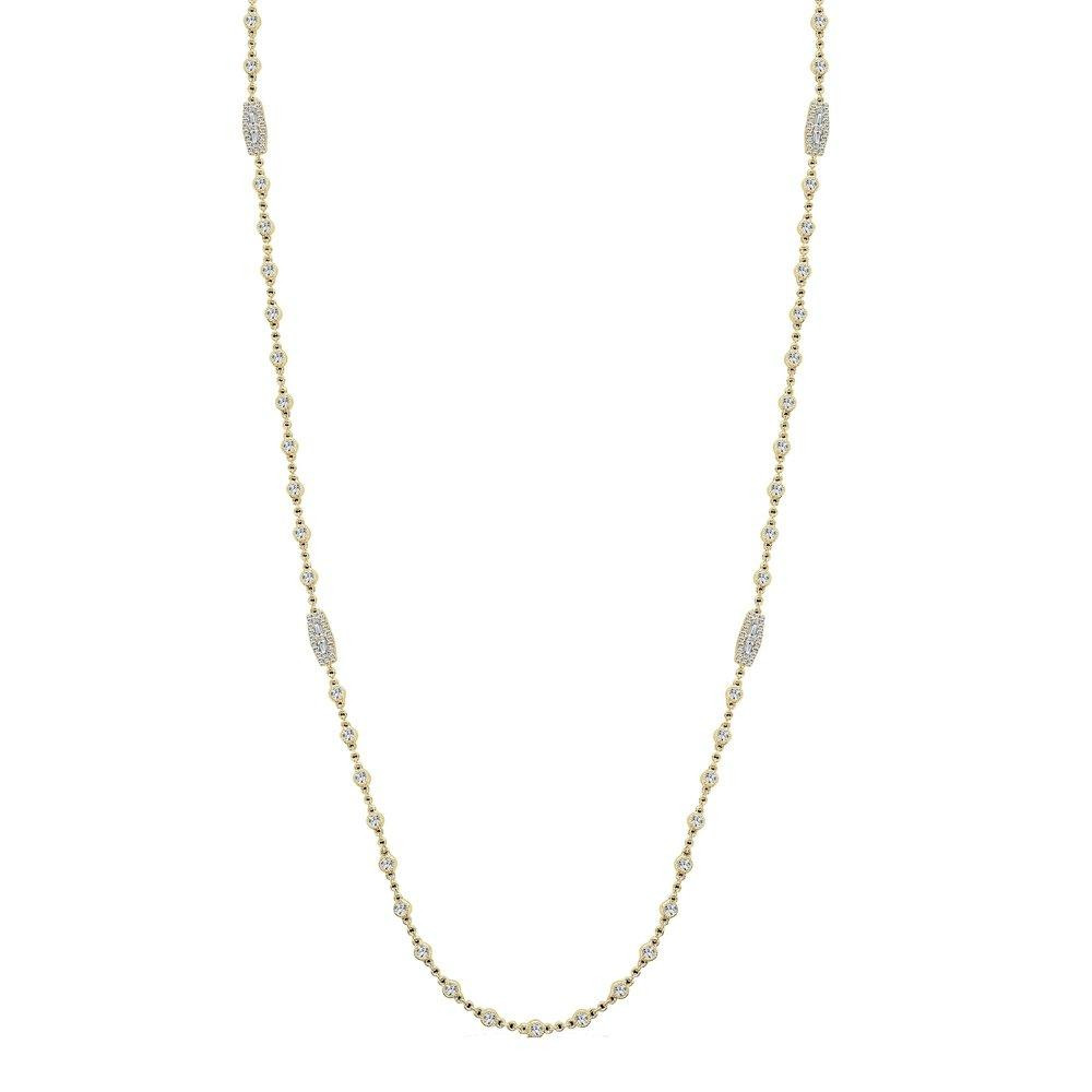 Round and Baguette Diamond Station Necklace