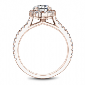 Noam Carver 14K Rose Gold Round Pave Diamond Oval Halo Engagement Ring Setting side view