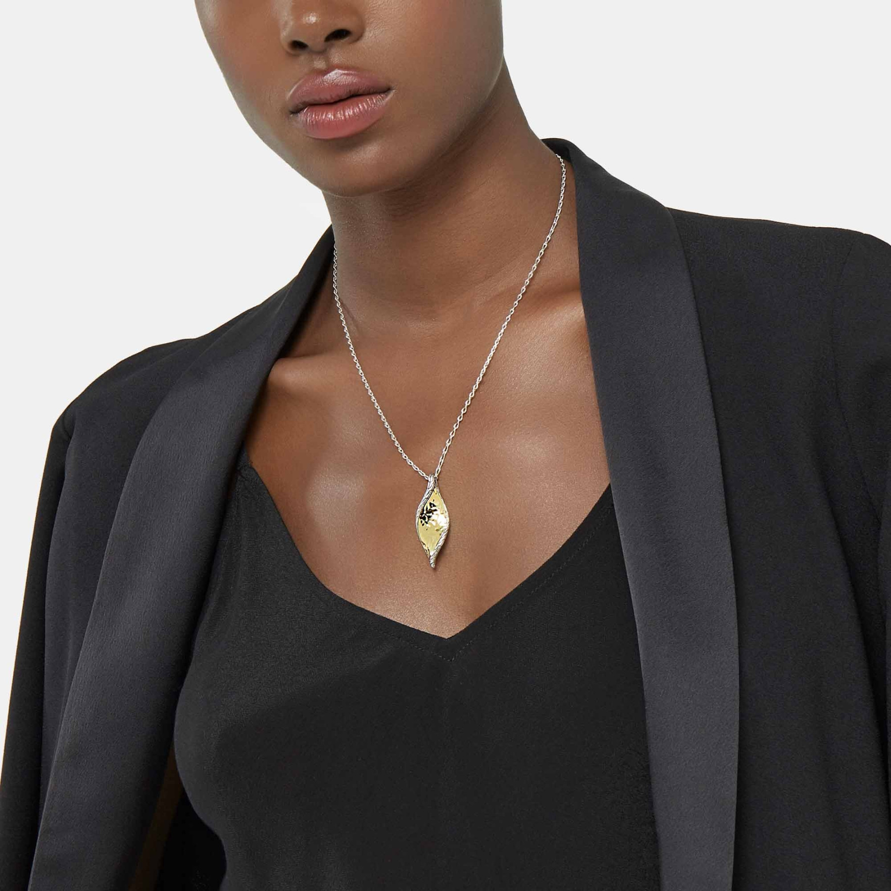 John Hardy Classic Chain Two-Tone Wave Necklace on model