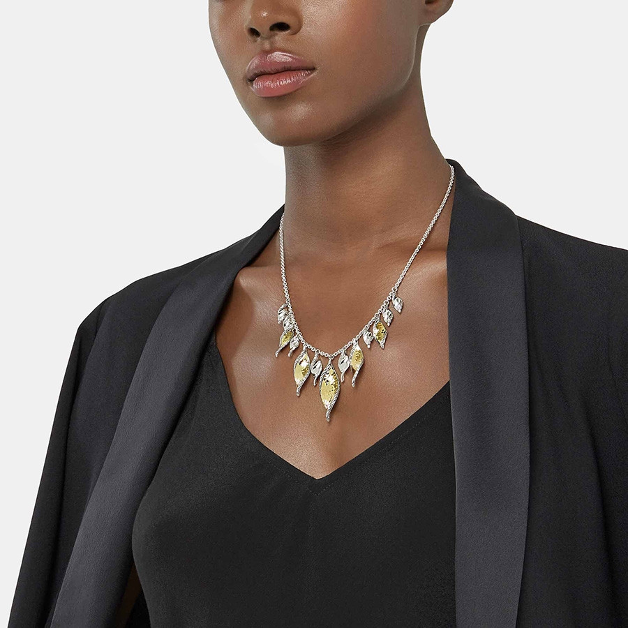 John Hardy Hammered Classic Chain Gold & Silver Drop Necklace on Model