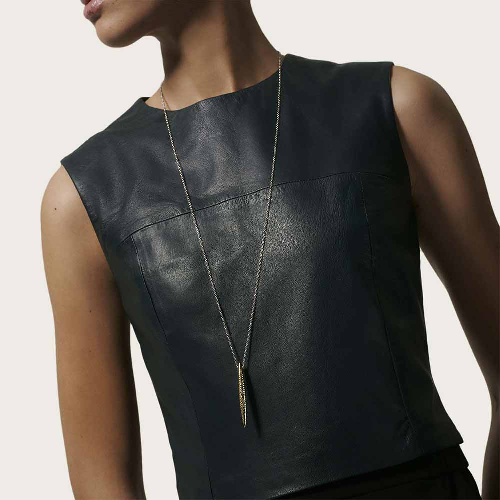 John Hardy Classic Chain Spear Two Tone Necklace on model