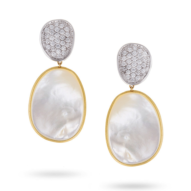 Marco Bicego White Mother of Pearl Diamond Lunaria Drop Earrings