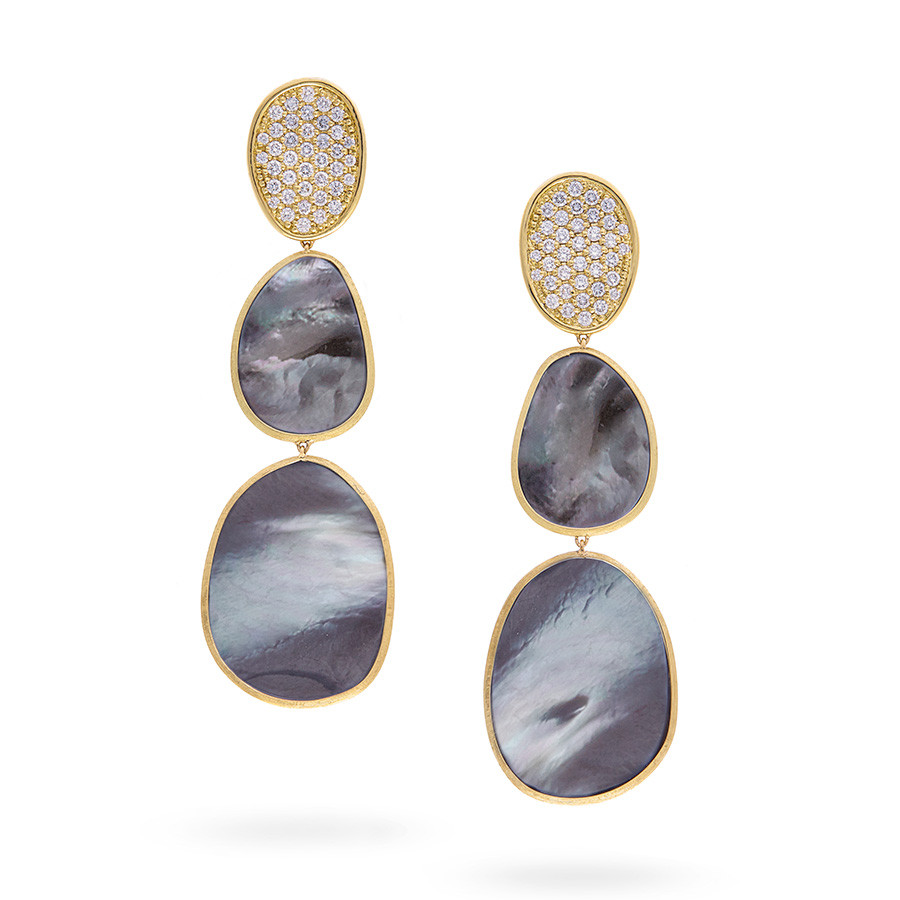 Marco Bicego Large Triple Black Mother of Pearl & Diamond Lunaria Drop Earrings