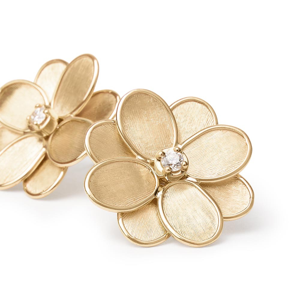 Marco Bicego Petali Diamond Flower Stud Earrings Closeup