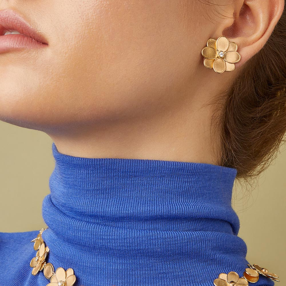 Marco Bicego Petali Diamond Flower Stud Earrings on model