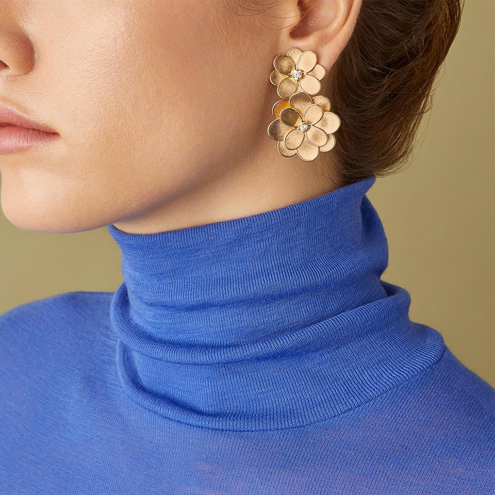 Marco Bicego Petali Double Flower Drop Earrings Lifestyle Model
