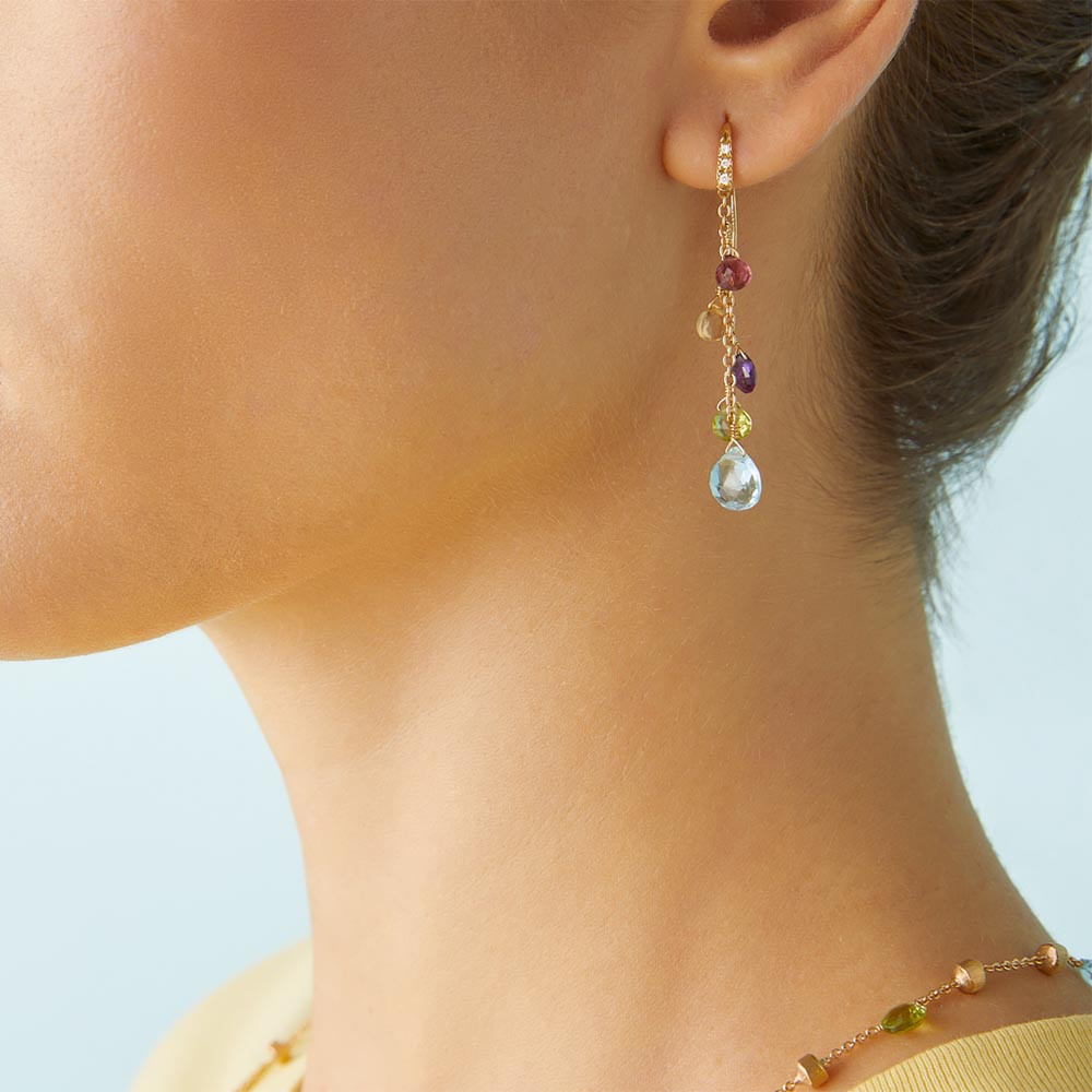 Marco Bicego Paradise 5 Mixed Gemstone Drop Earrings with Diamonds Lifestyle Model