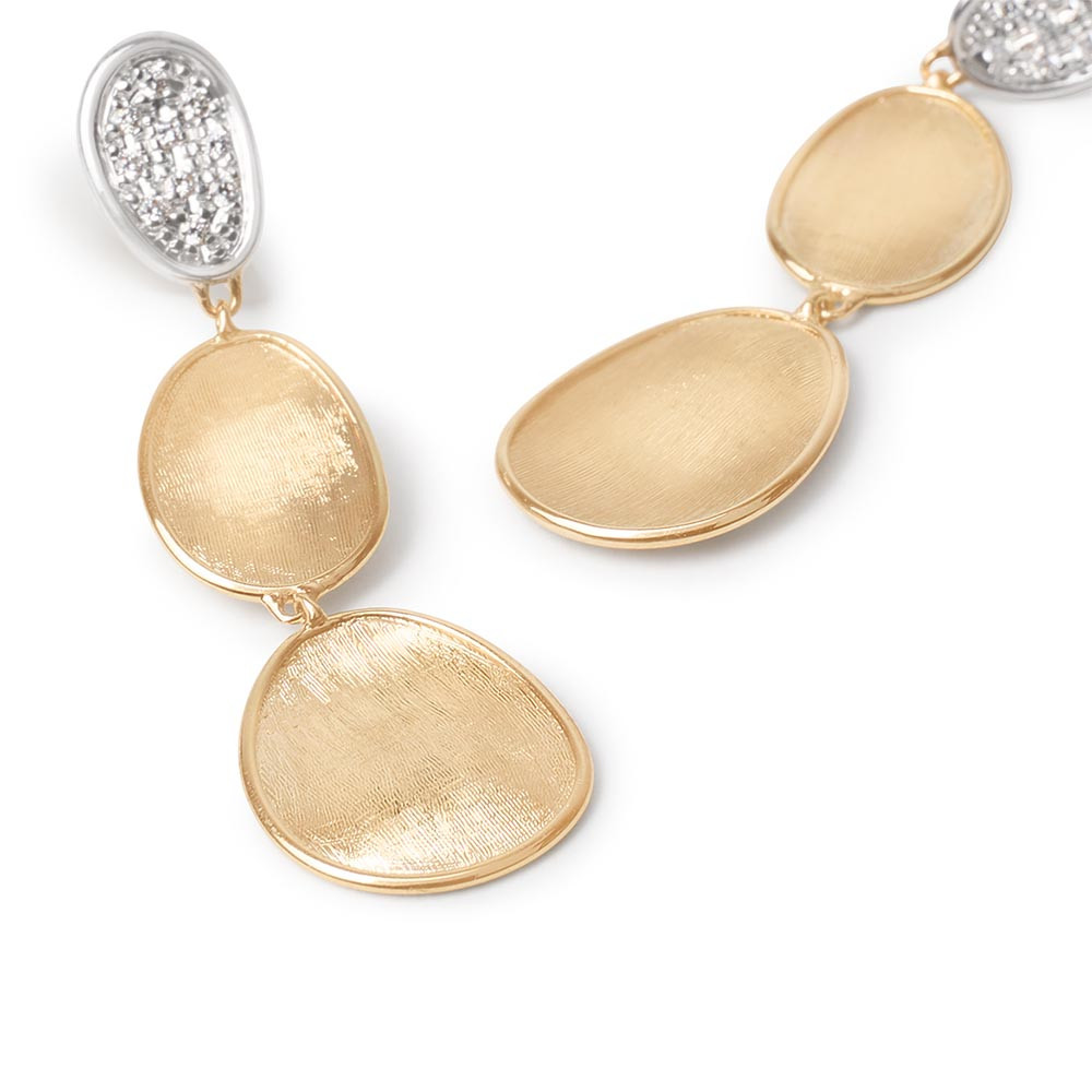 Marco Bicego Lunaria Gold & Diamond Petite Triple Drop Earrings Closeup