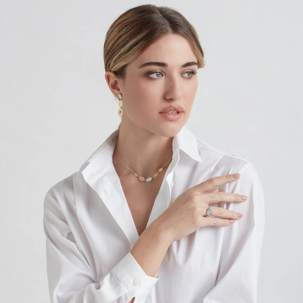 Marco Bicego Lunaria Gold & Diamond Petite Triple Drop Earrings Lifestyle Model