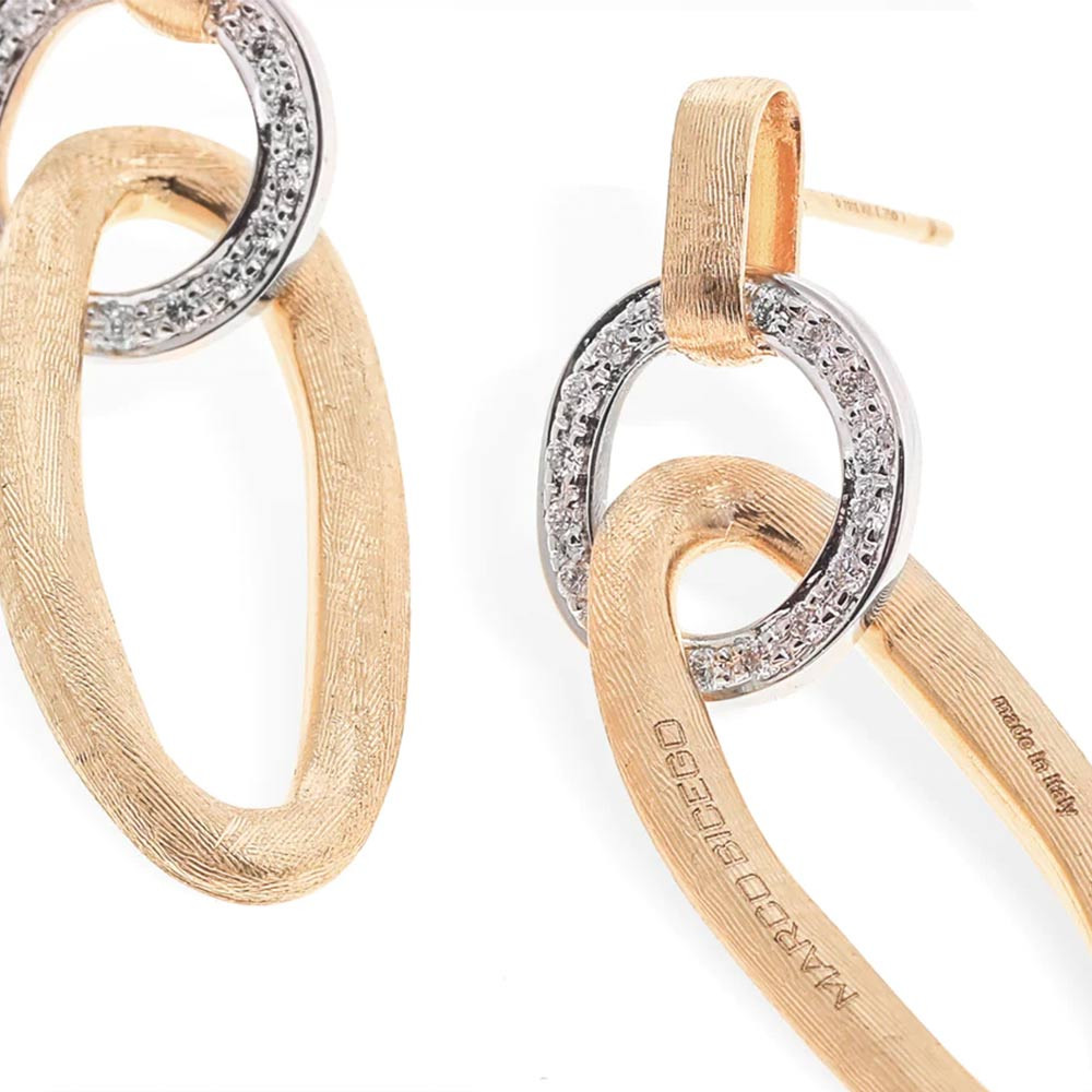Jaipur Link Two-Tone Diamond Double Drop Earrings Close