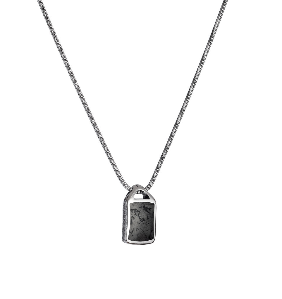 William Henry Dog Tag Carbon Spark Necklace Front View